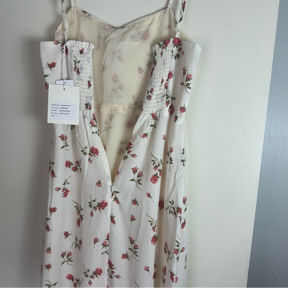 Moonsea White Pink Floral Spaghetti Strap Ruffle Smocked Back Midi Dress NWT L - Picture 8 of 16